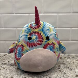 Squishmallow 8 Inch Plush Toy Milaina Tie Dye Narwhal Rainbow Stuffed Animal EUC